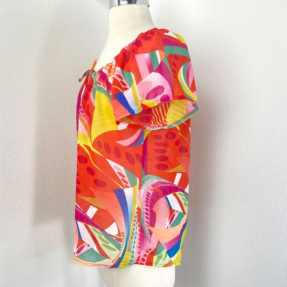 Colorful Sheer Chiffon Boho Blouse Large Boho Bold Op Art Whimsy Festival Resort - Picture 6 of 8